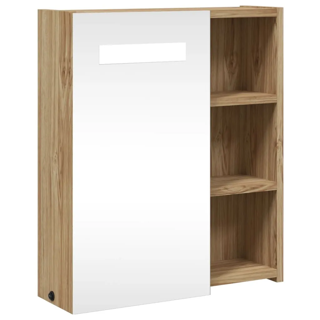 Armadietto Bagno SYFAX con Specchio e LED | Rovere 45x13x52 cm