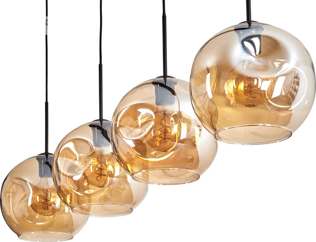 Villamare Hängelampe aus Metall/Glas in Schwarz/Bernsteinfarben