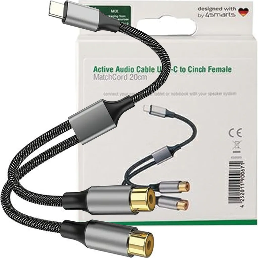 4Smarts Cavo Audio USB-C 20cm - Da Digitale a RCA Cinch Stereo Nero