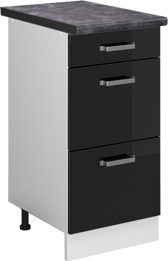 Küchenunterschrank Vicco R-Line Schwarz Hochglanz 40 cm mit Schubladen, AP Anthrazit, Model 45771