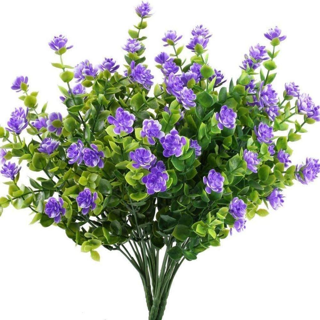 Kunstblumen 4er Pack UV-beständig Grüne Sträucher Pflanzen Indoor und Outdoor Zum Hängen Übertopf Deko für Haus und Garten (Herbstrot)