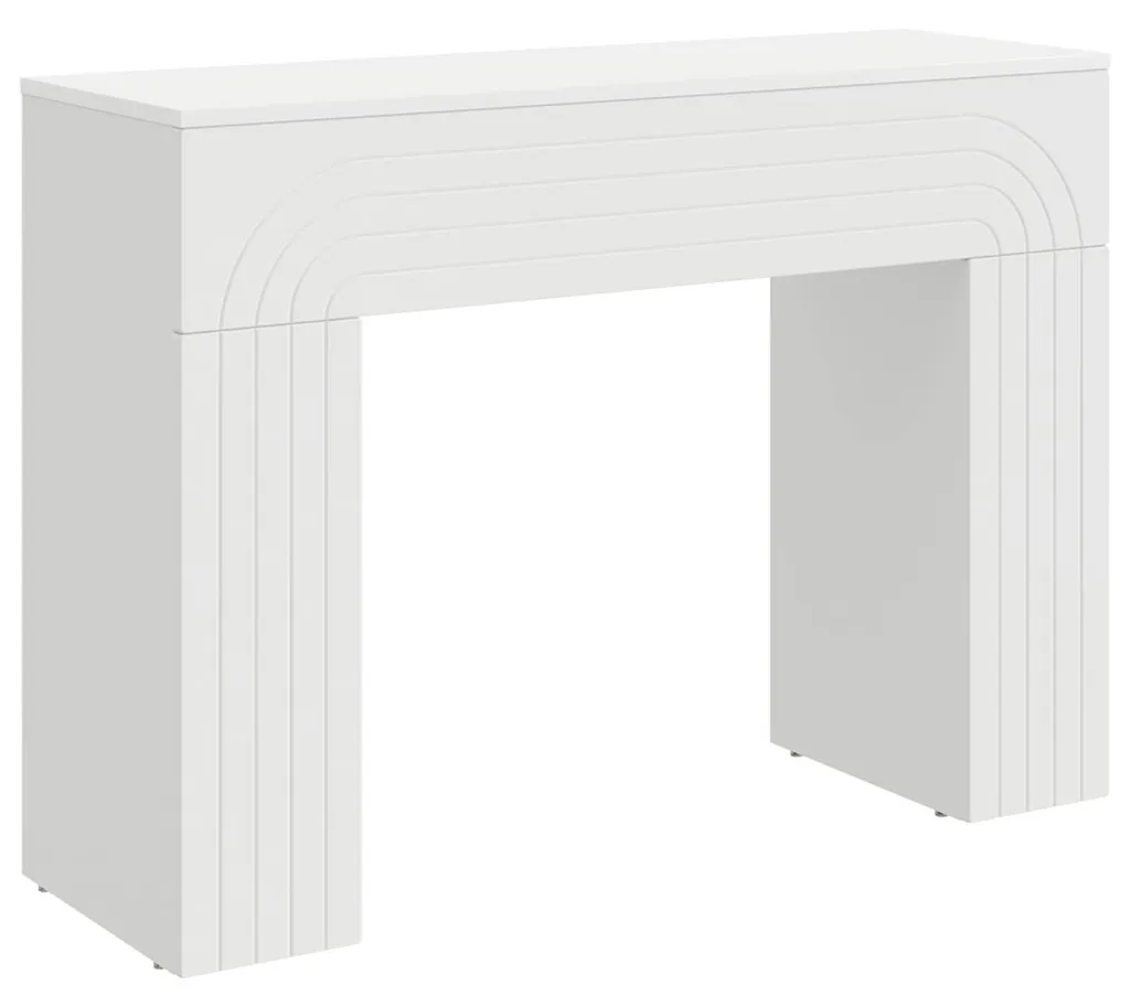 Table basse blanche et longue en aggloméré avec grand plateau stable