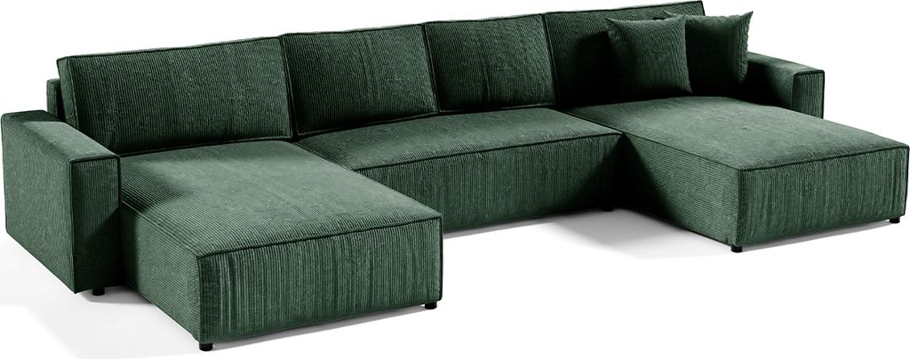 U-Sofa 5-sitzig umbaubar Truhe Isaac Cord Tannengrün
