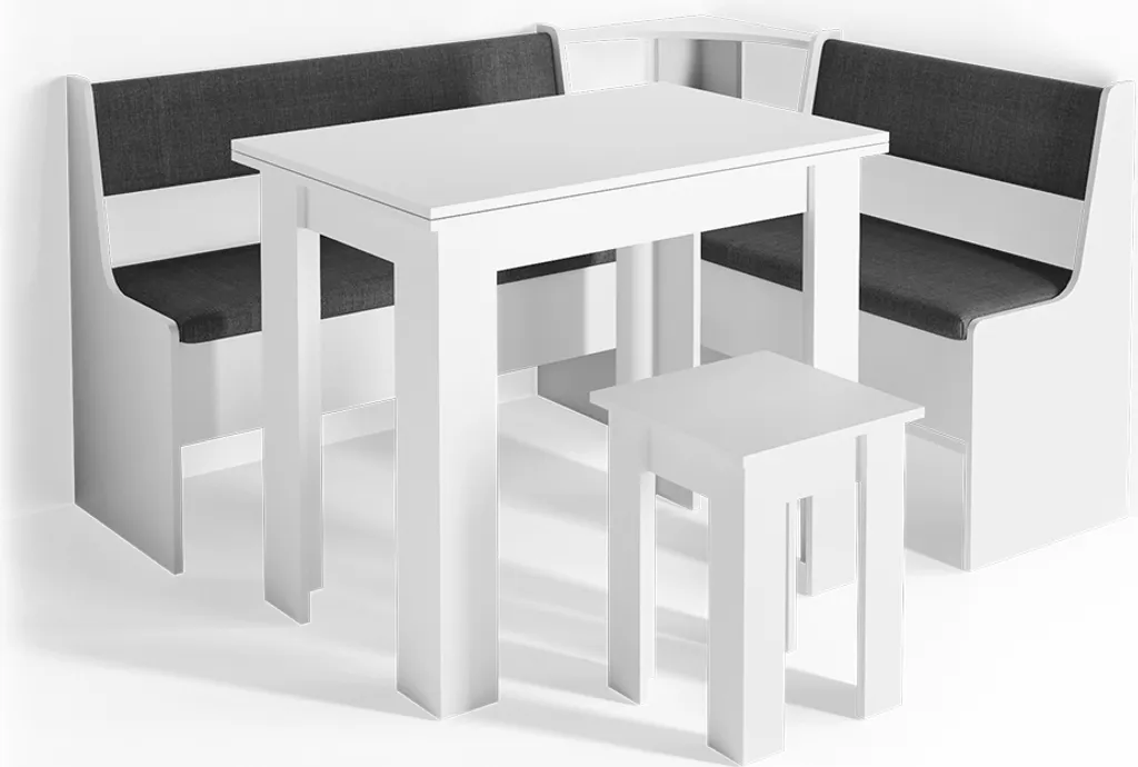 Coin repas complet Vicco Roman avec banquette d'angle et table blanc 30773