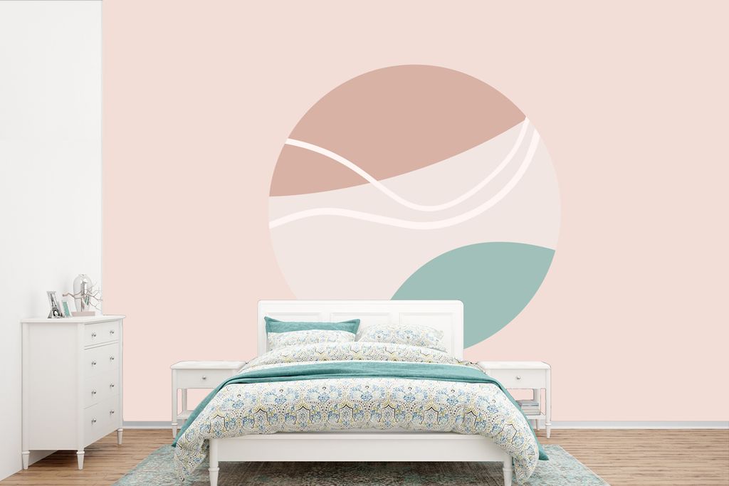 MuchoWow Fototapete für Wohnzimmer oder Schlafzimmer Wandtapete Vinyl Motivtapete Sommer - Tennisball - Rosa - Blau - 450x300 cm - Gemusterte