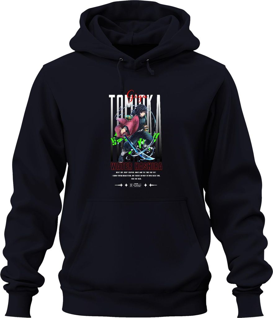Giyu Tomioka Demon Slayer Water Hashira Katana Anime Cosplay Uni Hoodie Kapuzenpullover, Navy, XXL