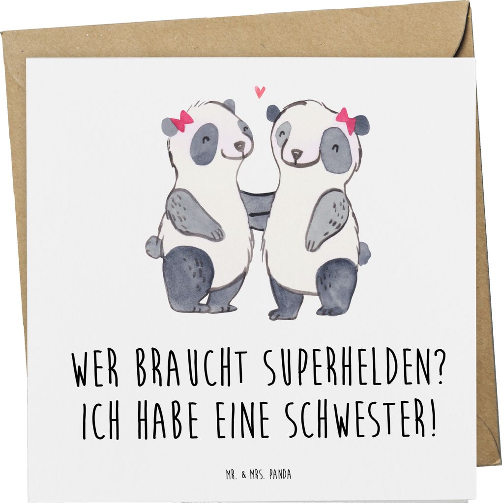 Mr. & Mrs. Panda Grußkarte Liebe Schwester - Weiß - Geschenk, Verwandte, Geschenke, faltkarte, besondere Verbindung, Unterstützung, anlasskarte,...