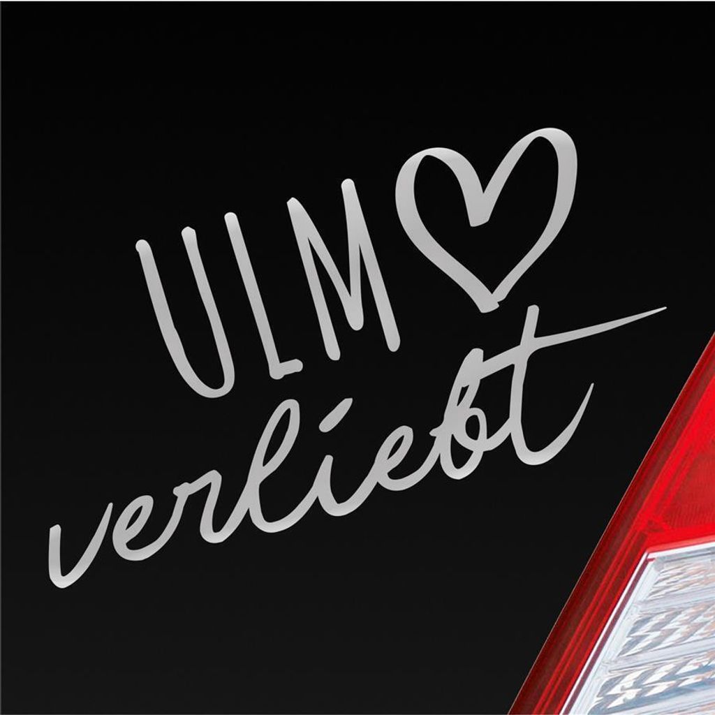 Auto Aufkleber Ulm verliebt Herz Stadt Heimat Liebe Car 19x10 cm Silber Sticker Heckscheibenaufkleber