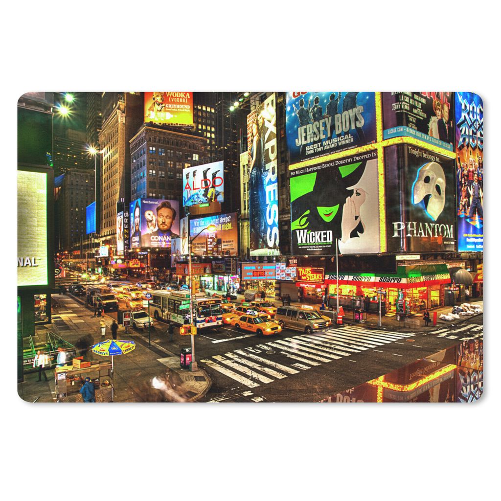 MuchoWow Schreibtischunterlage New York - Anschlagtafel - Nacht 60x40 cm - XXL Mauspad - Großes Mauspad