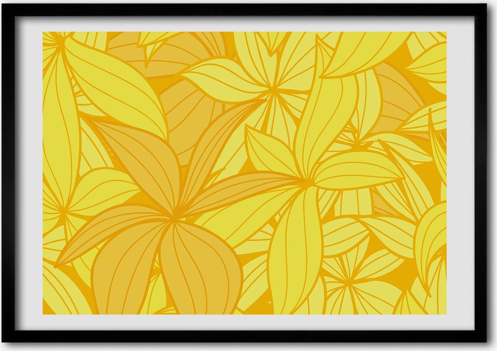 Bild - Bilderrahmen - 100 cm x 70 cm - MDF - Rahmen - Foto - Wandkunst Gelbe Blumen Hintergrund