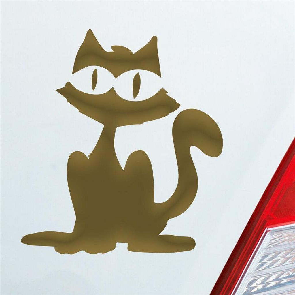 Auto Aufkleber Katze Cat Animal Tier Fisch Tierschutz 10x9 cm Gold Sticker Heckscheibenaufkleber