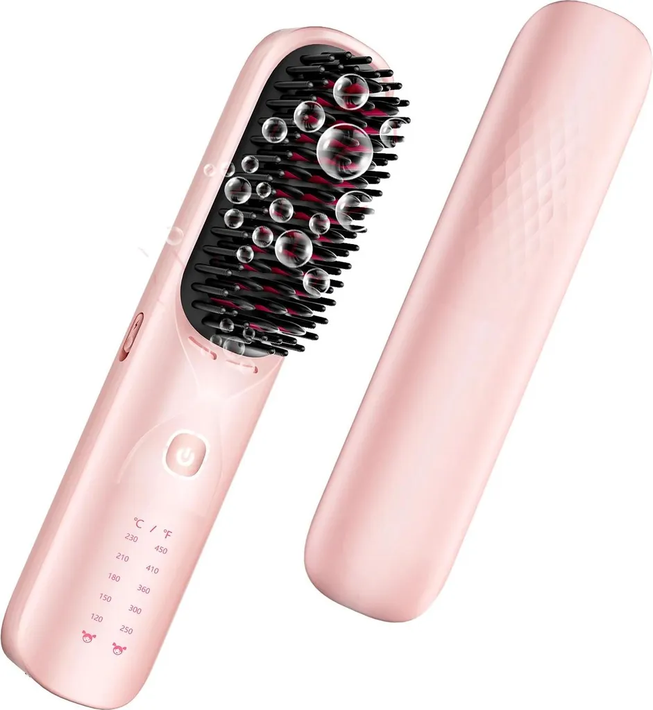 Brosse lissante sans fil anti-frisottis 10000mAh Rose autonomie