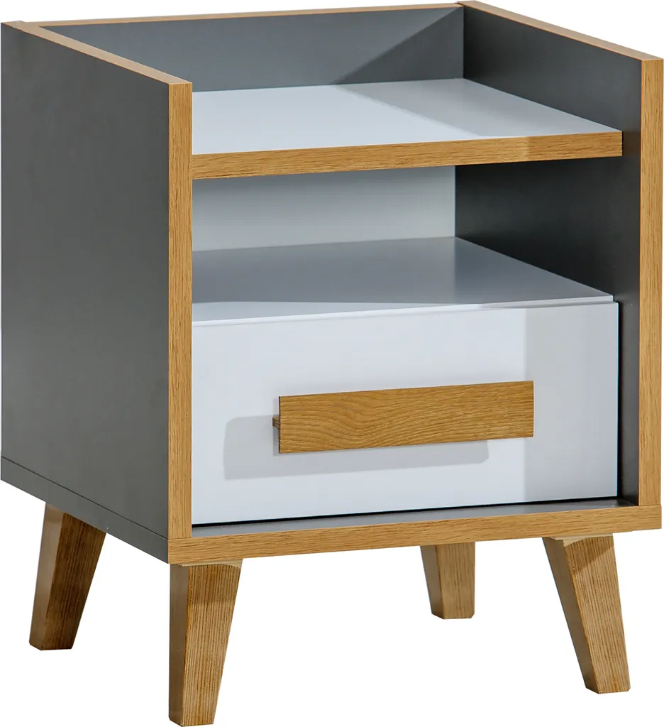 Chevet de chambre VISO 11 Riviera Anthracite et Blanc avec Rangement