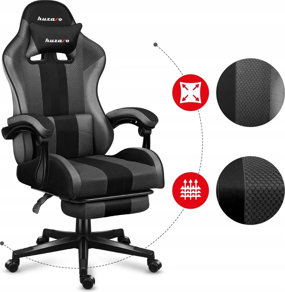 Siège Gaming Confortable Huzaro Force 4.7 Gris pour Longues Sessions - 31