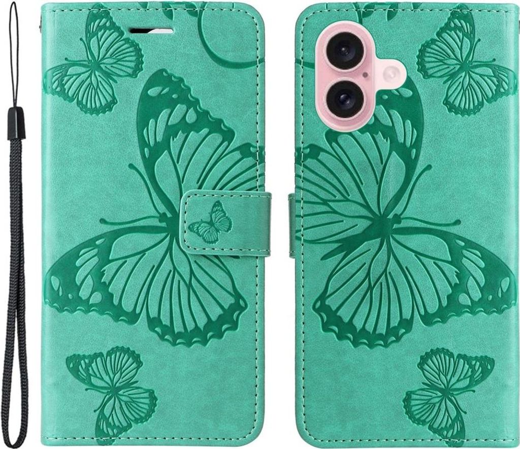 iPhone 16 Hülle - Coverup Schmetterlinge Klapphülle - Mintgrün