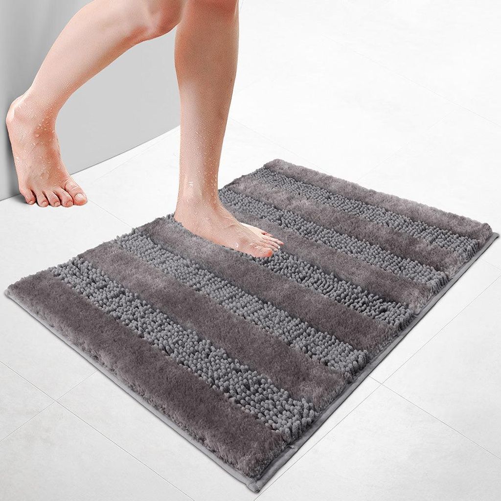 VOUNOT Chenille Badematte Rutschfeste, Mikrofaser Badezimmerteppich 60x90cm Grau