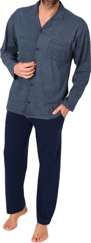 Normann Herren Langarm Schlafanzug Pyjama zum durchknöpfen, auch in Übergrössen ; marine1 , 58