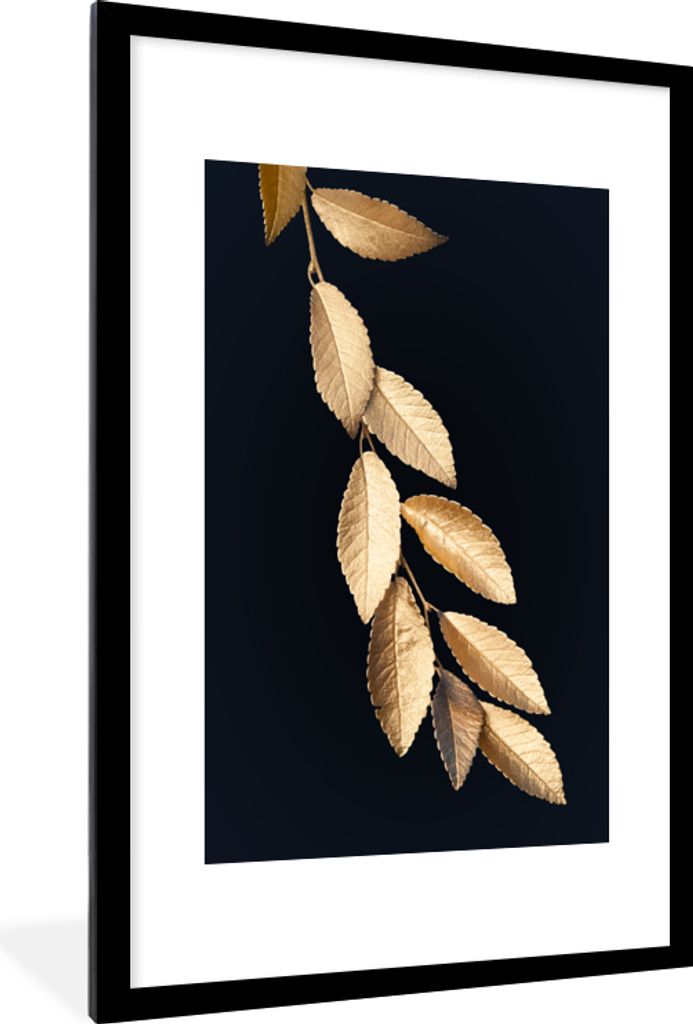 MuchoWow MuchoWow Gerahmtes Poster Baum - Blatt - Gold 60x90 cm - Poster mit zchwarzem Bilderrahmen - Dekoration - Wandposter Wohnzimmer - Hoch...