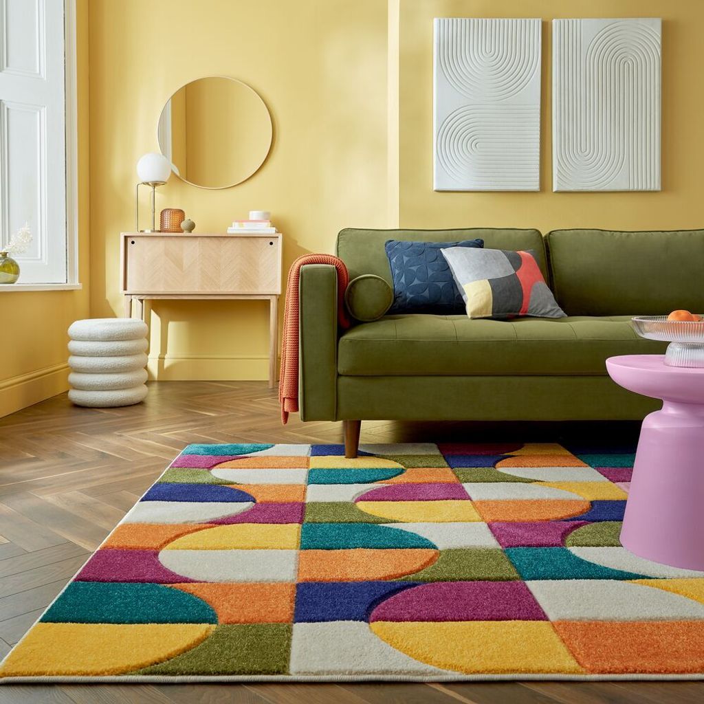 Bunter & langlebiger Teppich mit Retro-geometrischem Muster - "Quaggy" Serie. 80x150 cm | Kadima Design
