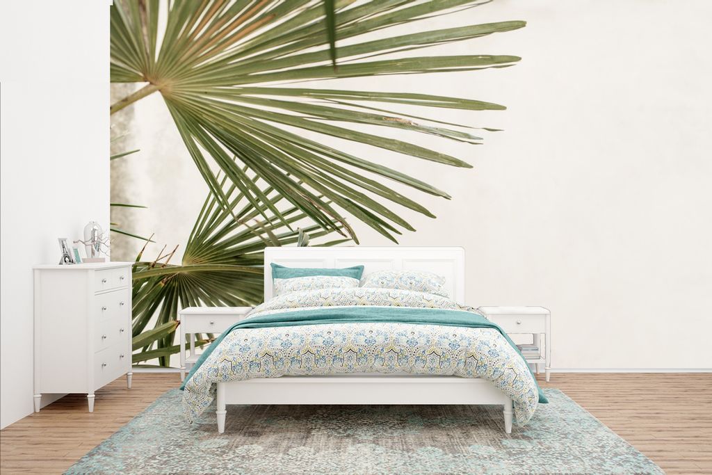 MuchoWow Fototapete für Wohnzimmer oder Schlafzimmer Wandtapete Vinyl Motivtapete Palmwedel - Grün - Natur - 400x240 cm - Gemustert
