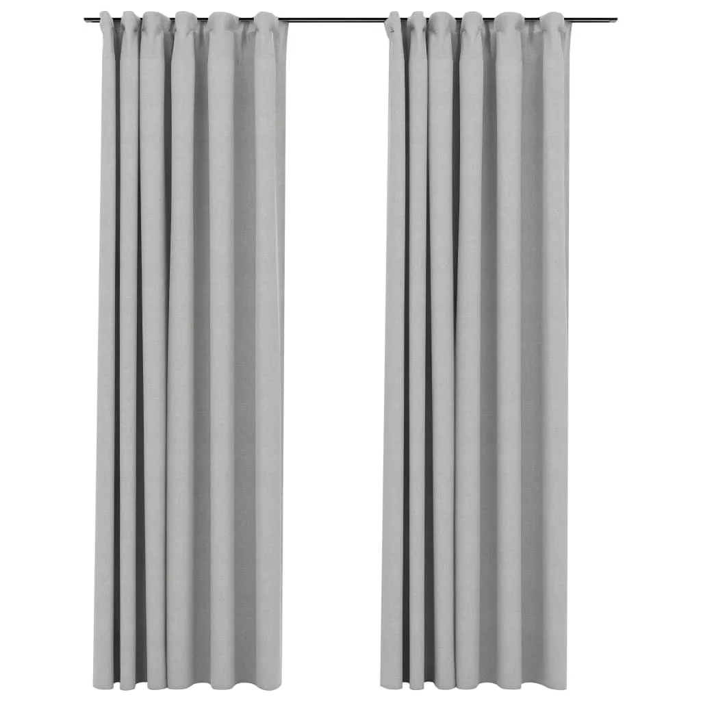 vidaXL Tende oscuranti ganci look lino 2 pz. Grigio 140x225 cm