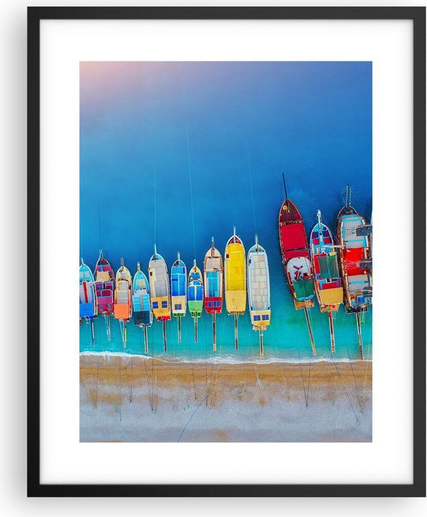 Gerahmtes Poster - Schwarzer Rahmen - Schiffe Strand Perspektive - 40x50 cm - Wand Bild - Wanddeko - Wandbilder - Kunstposter - Wandposter - Bilder...