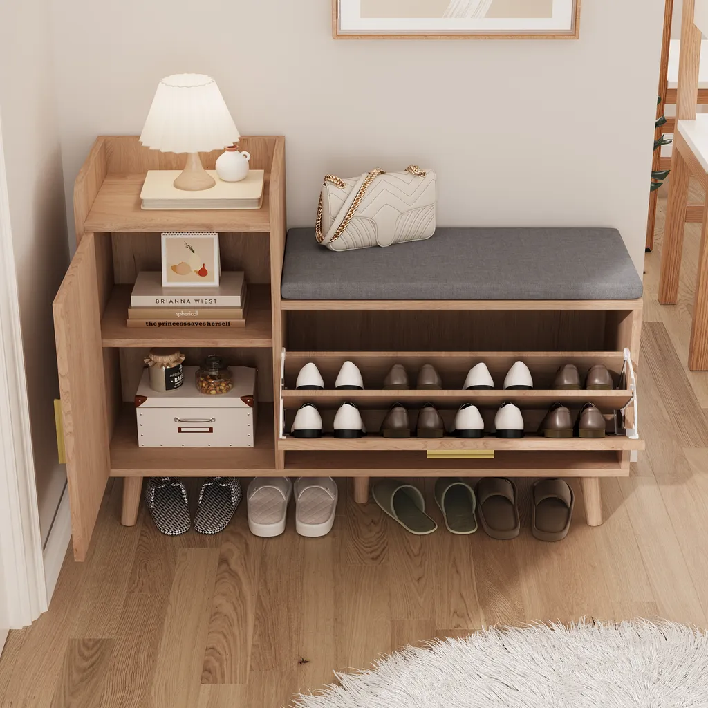 Rangement chaussures noir compact avec banc pour petits espaces - 3