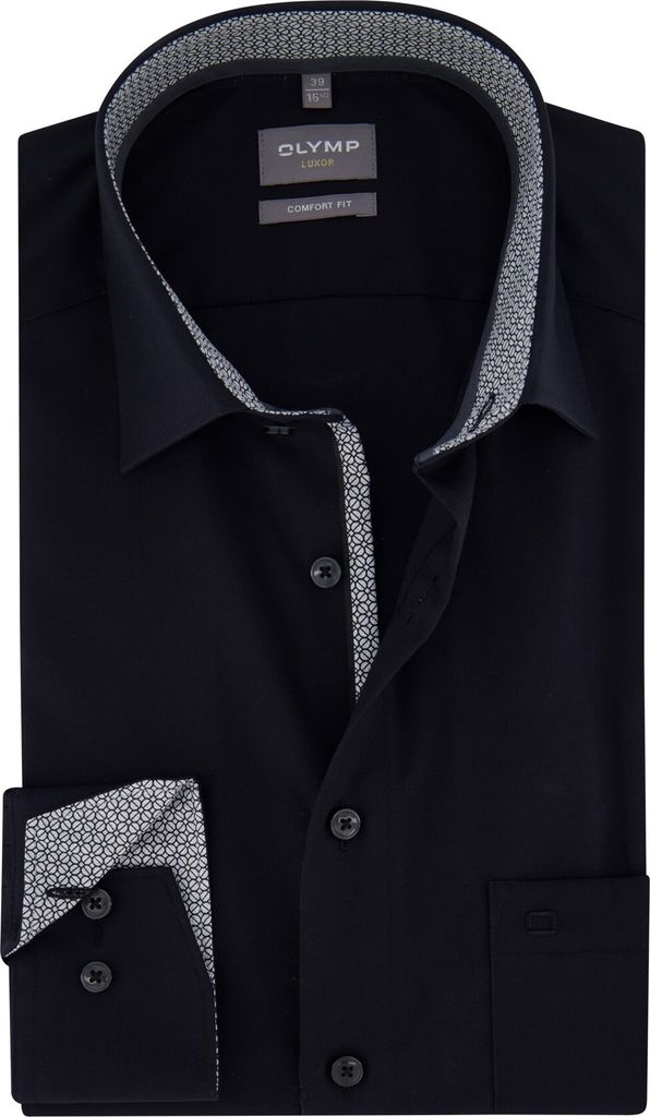 Olymp Luxor Comfort Fit Hemd schwarz einfarbig Baumwolle