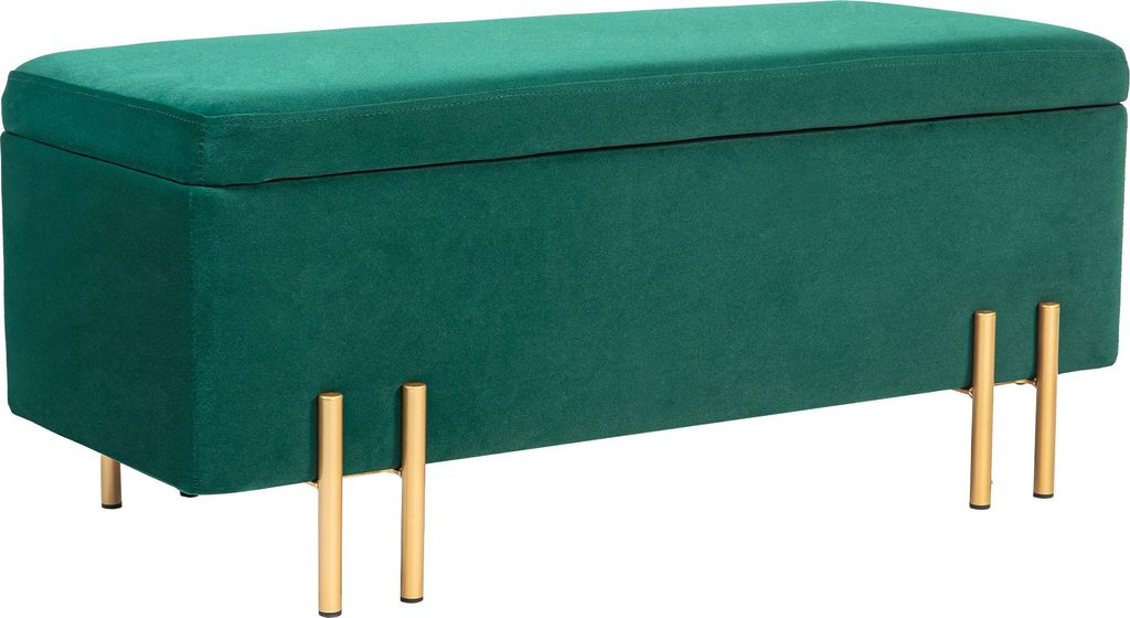 Polsterbank mit Stauraum aus Metall & Kautschukholz, 100x40x42 cm, Grün, Schaumstoff