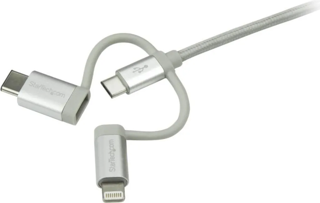 Câble USB Multi-Embouts Lightning et USB-C Argent pour Mobile et PC - 8