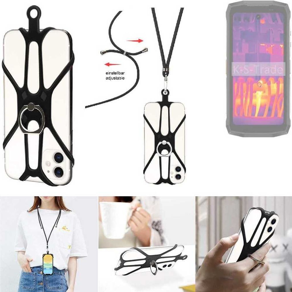 K-S-Trade 3in1 Handykette Handyband Handykordel Halsband Smartphone-Ring Handy-Ring kompatibel mit Ulefone Armor Mini 20 Pro Fingerhalterung Handyring