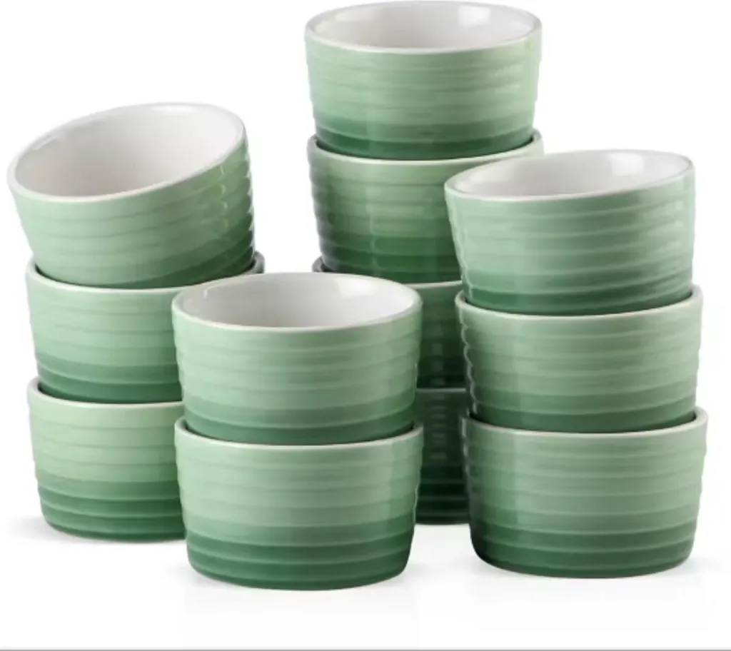 Set 12 Piatti Verde Bosco Bordo Oro - Ceramica Moderna per Colazione