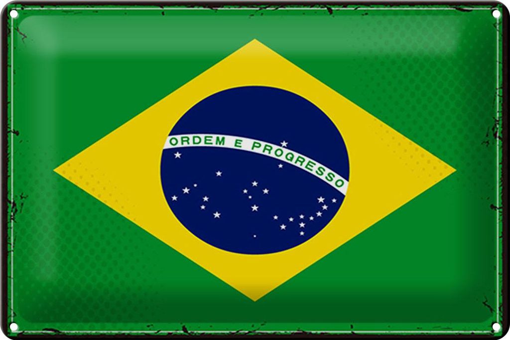 Blechschild Flagge Brasilien 30x20cm Retro Flag of Brazil