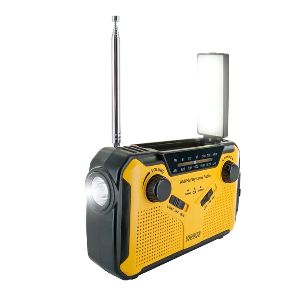 Schwaiger Outdoorradio UKW AM FM Handkurbel Solarpanel spritzwassergeschützt