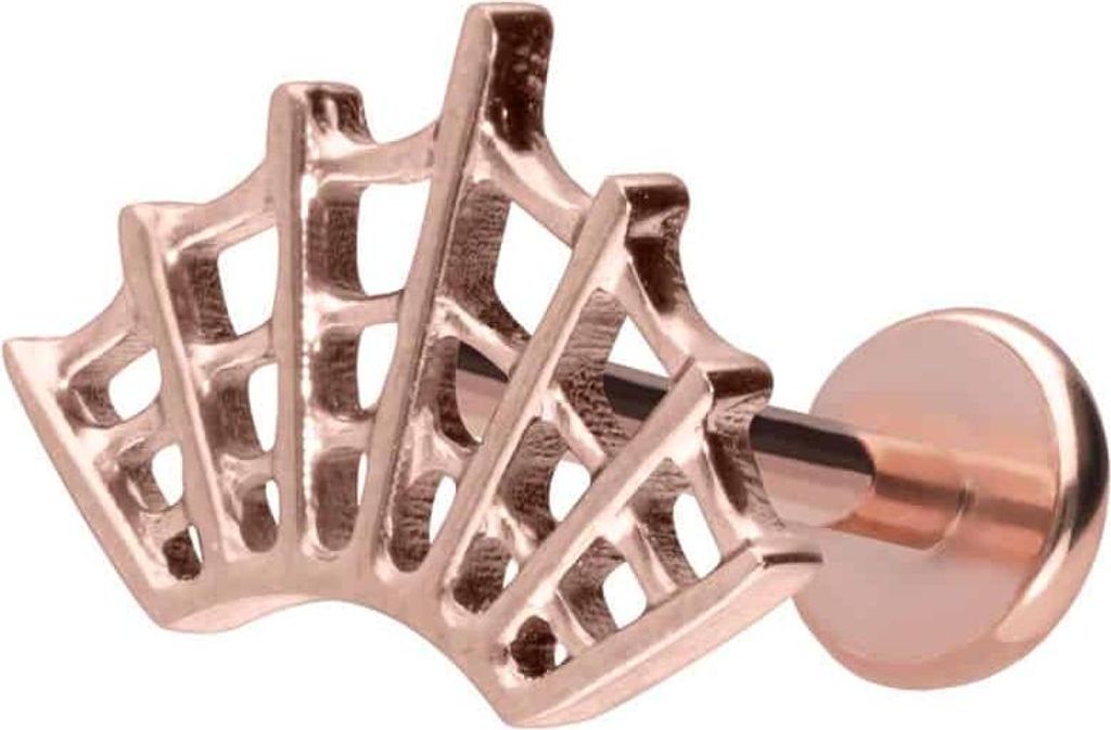 Ohrpiercing, Nasenpiercing Titan Labret mit Push Fit SPINNENNETZ RoséGold Stablänge: 5mm | Stabstärke: 1mm