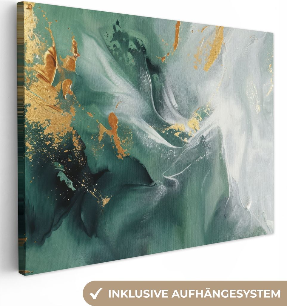 MuchoWow - Leinwandbilder - Grün - Modern - Marmor - Abstrakt, Wandbild, Wanddeko Bilder Wohnzimmer, 40x30 cm
