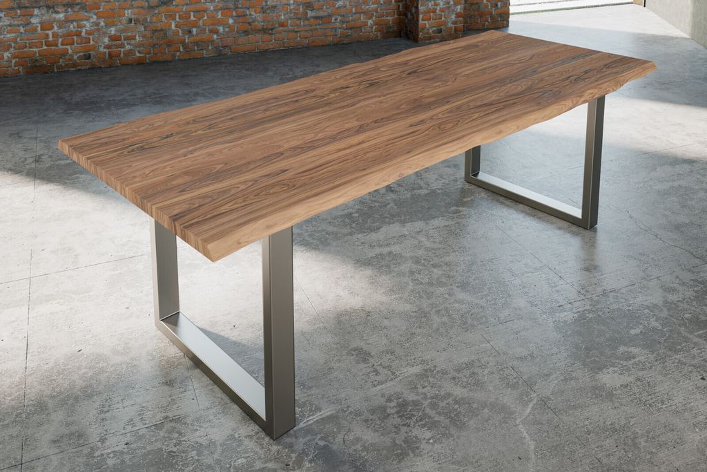 Esstisch Baumkante massiv Akazie stone 240 x 100 silber Lauren