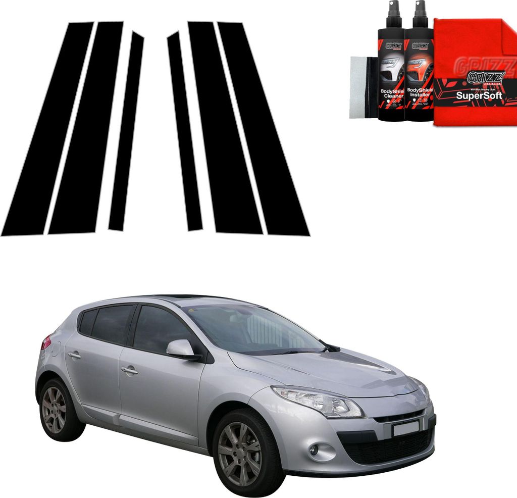 6in1 Schwarze Grizz Protector schutzfolie für B-C-Säule - Renault Megane 3 Kombi 5D (2008-2012)