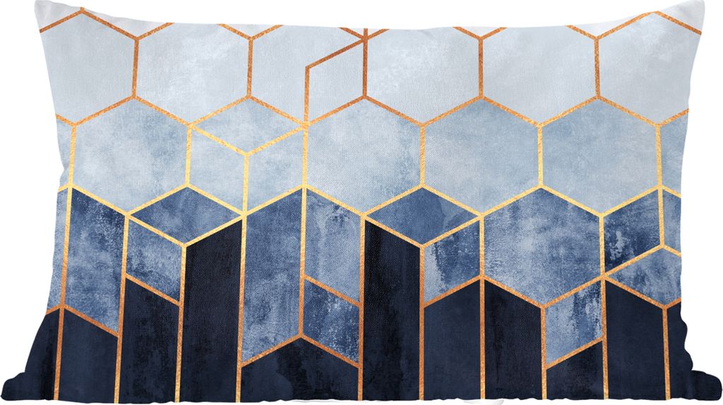 MuchoWow Zierkissen Sofakissen Wohnzimmer Dekokissen 60x40 cm Sechseck - Gold - Schablonen - Kopfkissen - Polster mit Foto