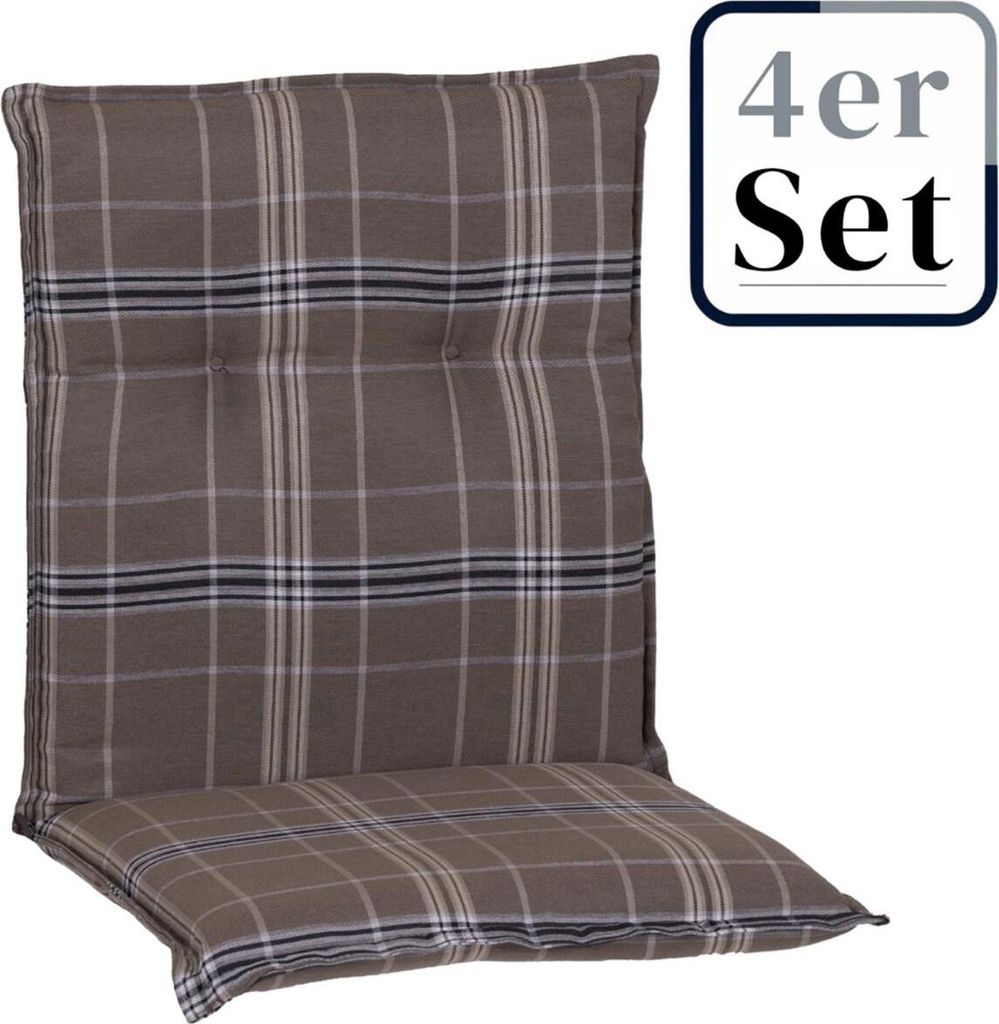 4er Set Niedriglehner Auflage Brilon, Motiv - Karo, braun, 98x46x8cm