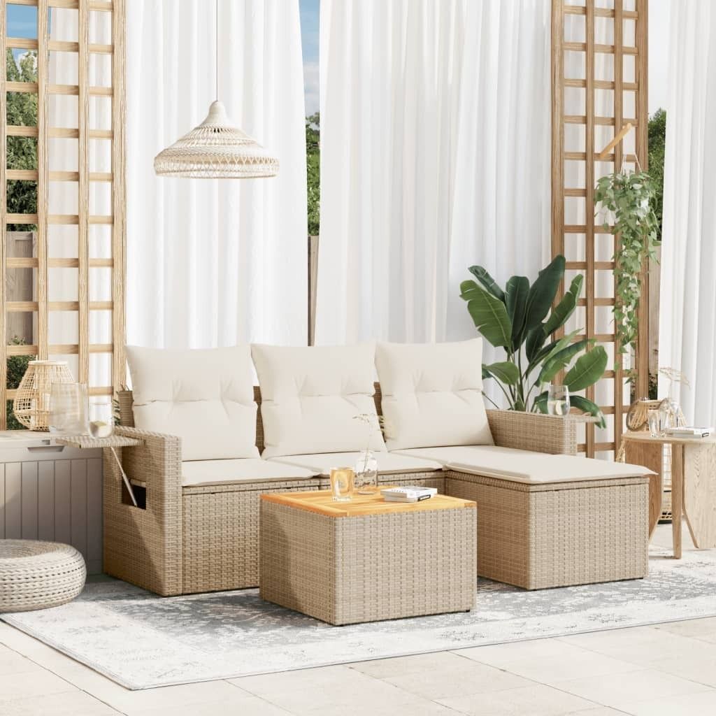 Maison Exclusive - 5-tlg. Garten-Sofagarnitur mit Kissen Beige Poly Rattan