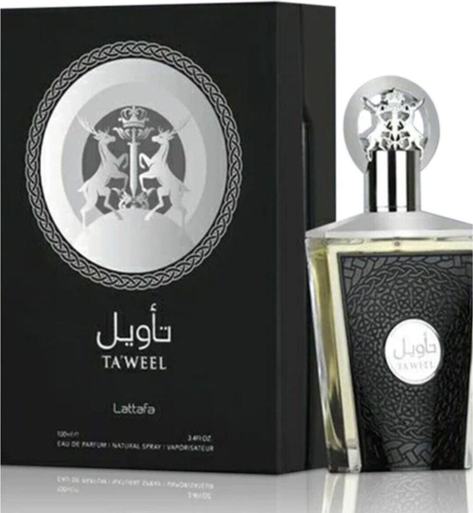 A perfume bottle and its box are displayed on a white background.