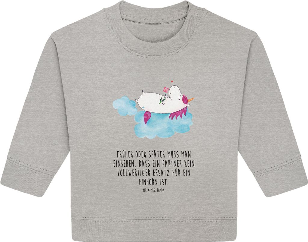 Mr. & Mrs. Panda Organic Baby Pullover Einhorn Verliebt 6. - 12. Monat - Heather Grey - Geschenk, Einhörner, Unicorn, Freundin, Liebe, Bullover, W...
