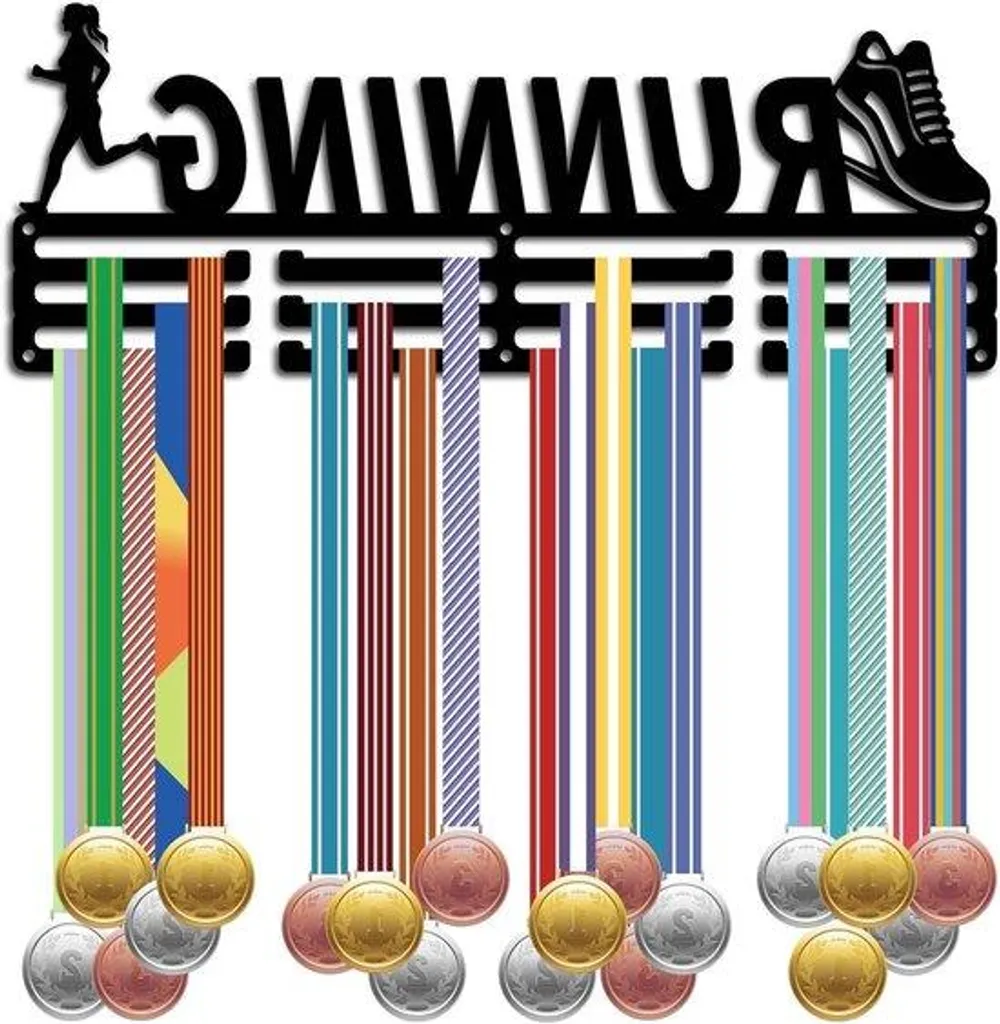 Support médailles mural femme en métal noir - Présentoir de trophée