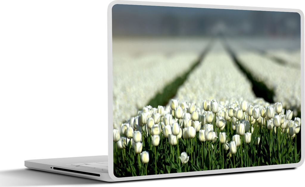 MuchoWow Laptop Aufkleber Sticker Cover Nahaufnahme eines Feldes voller weißer Tulpen 32.5x23.5 cm - Sticker für Laptop - Selbstklebend