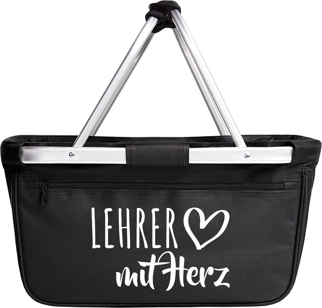 Huuraa Einkaufskorb Lehrer mit Herz 20 Liter Black faltbarer Tragekorb Geschenkidee