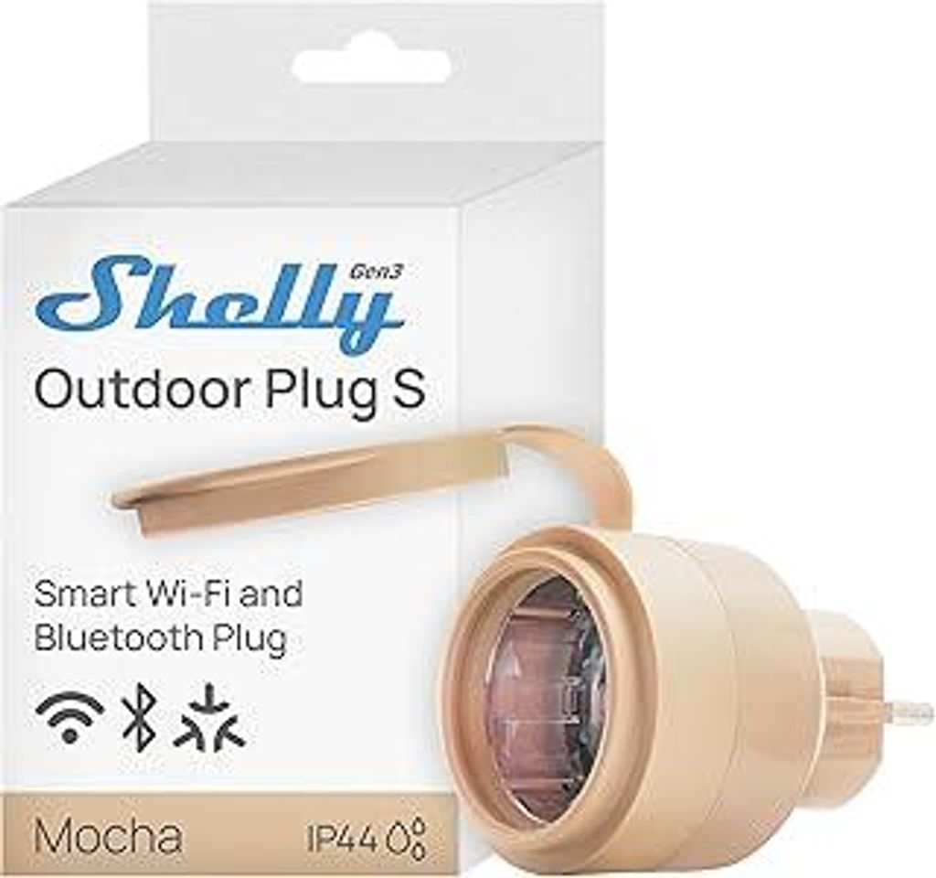 Shelly Outdoor Plug S Gen3, WLAN Smarte Steckdose für den Außenbereich, IP44, Matter-, 12A, 2500W, Außenbeleuchtung, Leistungsmessung, Außenaut...