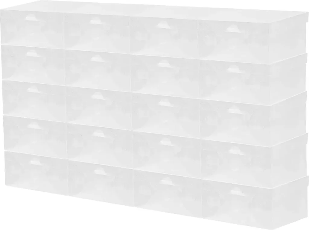 Lot de 20 boîtes à chaussures blanches empilables pour dressing ordonné