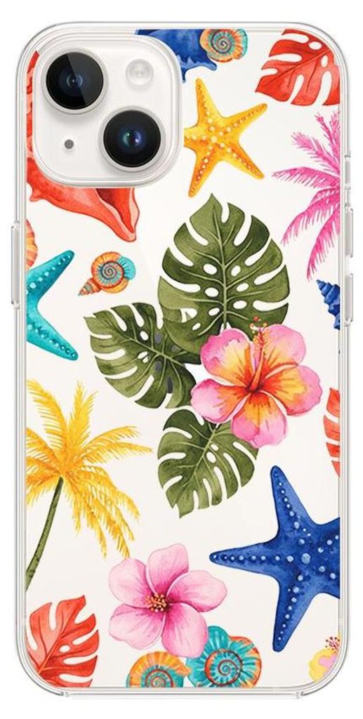 Flexible Hülle für das iPhone 13, TPU Silikon transparent, Tropische Pflanzen