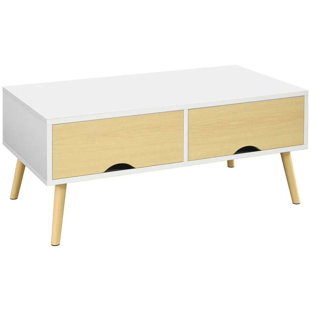 HOMCOM Table basse de salon avec 2 tiroirs et compartiment blanc bois